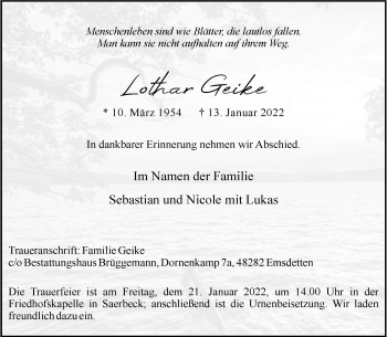 Anzeige von Lothar Geike 