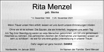 Anzeige von Rita Menzel 