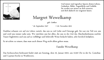 Anzeige von Margret Wewelkamp 