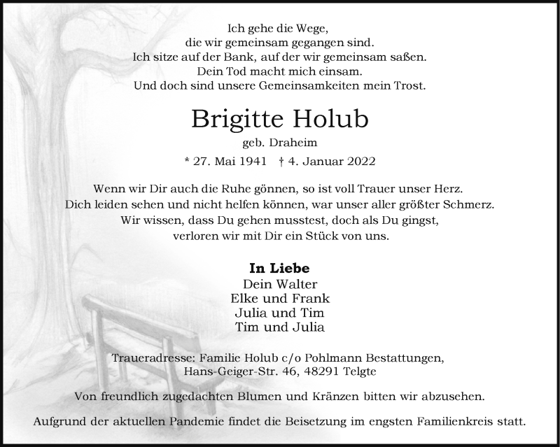  Traueranzeige für Brigitte Holub vom 15.01.2022 aus 