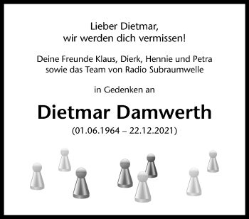 Anzeige von Dietmar Damwerth 