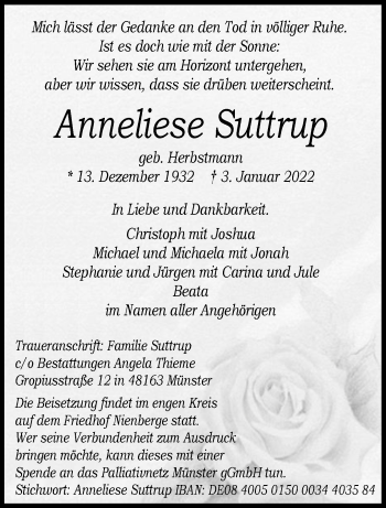 Anzeige von Anneliese Suttrup 