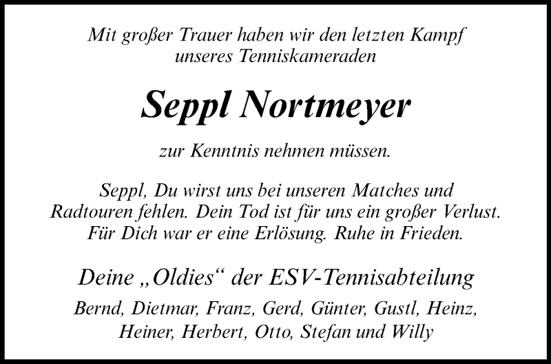  Traueranzeige für Josef Nortmeyer vom 26.01.2022 aus 