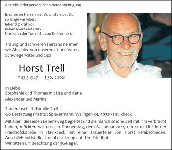 Anzeige von Horst Trell 