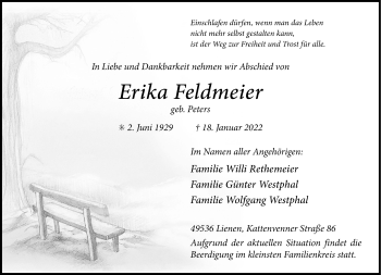 Anzeige von Erika Feldmeier 