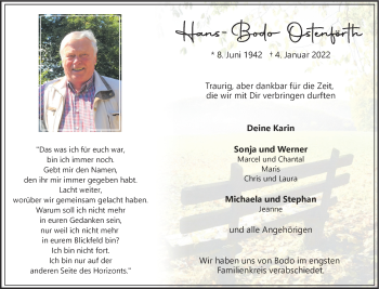 Anzeige von Hans - Bodo Ostenförth 