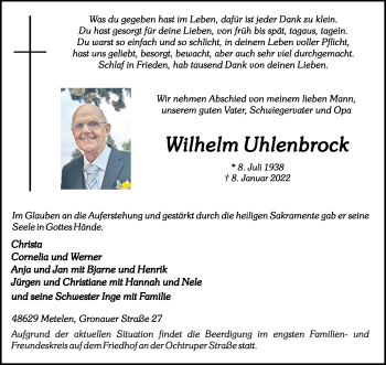 Anzeige von Wilhelm Uhlenbrock 