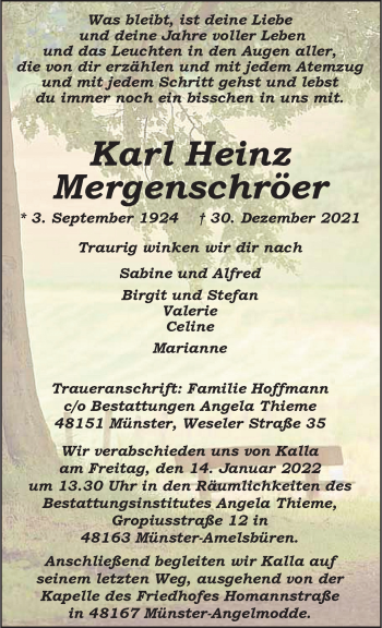 Anzeige von Karl Heinz Mergenschröer 