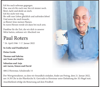 Anzeige von Paul Roters 