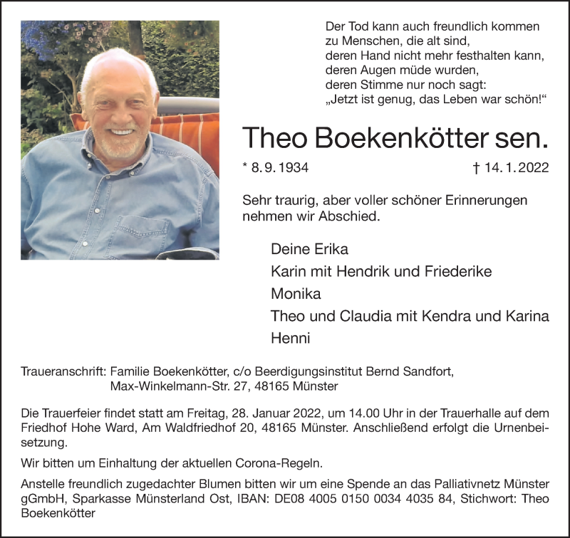  Traueranzeige für Theo Boekenkötter vom 22.01.2022 aus 