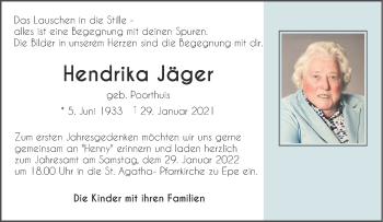 Anzeige von Hendrika Jäger 