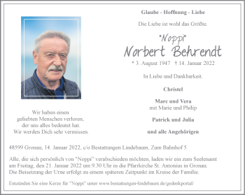 Anzeige von Norbert Behrendt 