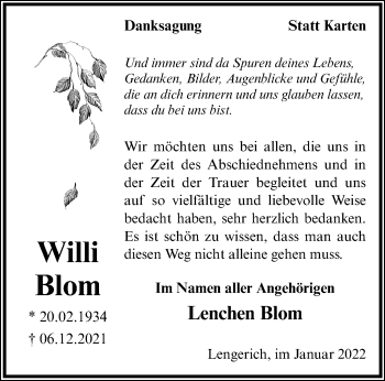 Anzeige von Willi Blom 