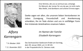 Anzeige von Alfons Karrengarn 