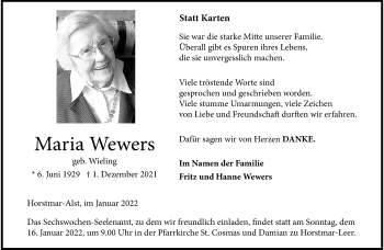 Anzeige von Maria Wewers 