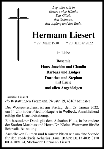 Anzeige von Hermann Liesert 