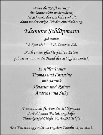 Anzeige von Eleonore Schlüpmann 