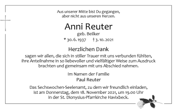 Anzeige von Anni Reuter 