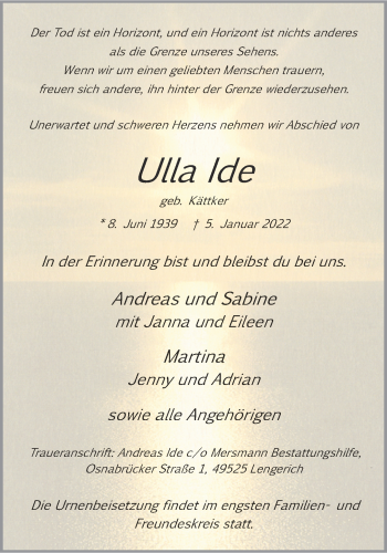 Anzeige von Ulla Ide 