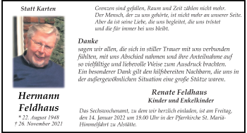 Anzeige von Hermann Feldhaus 