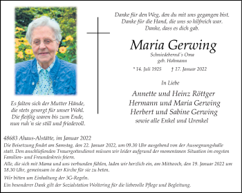 Anzeige von Maria Gerwing 