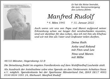 Anzeige von Manfred Rudolf 
