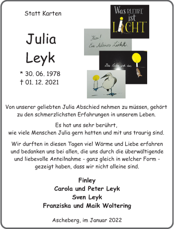 Anzeige von Julia Leyk 