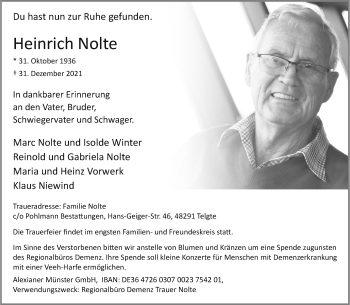 Anzeige von Heinrich Nolte 