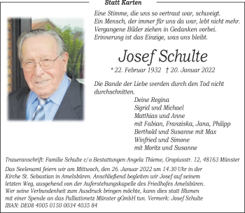 Anzeige von Josef Schulte 