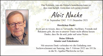 Anzeige von Alois Nacke 