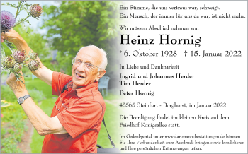 Anzeige von Heinz Hornig 