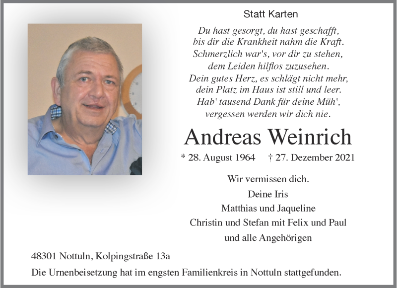  Traueranzeige für Andreas Weinrich vom 08.01.2022 aus 