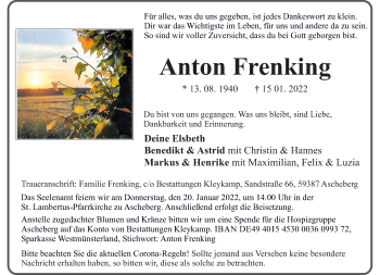 Anzeige von Anton Frenking 