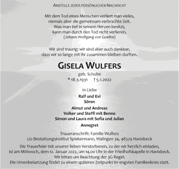 Anzeige von Gisela Wulfers 