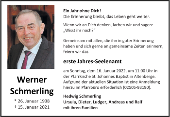Anzeige von Werner Schmerling 