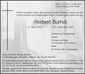 Anzeige von Herbert Burhöi 