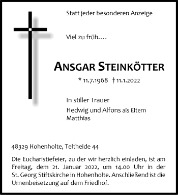 Anzeige von Ansgar Steinkötter 
