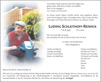 Anzeige von Ludwig Schleithoff-Reiwick 
