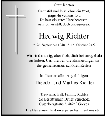 Anzeige von Hedwig Richter 