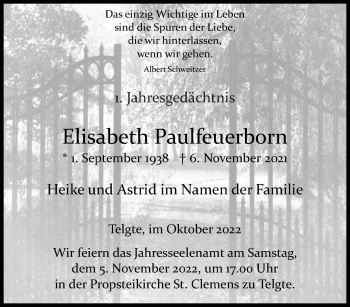 Anzeige von Elisabeth Paulfeuerborn 