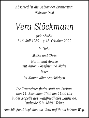 Anzeige von Vera Stöckmann 
