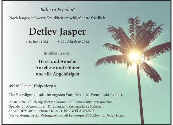 Anzeige von Detlev Jasper 