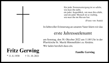 Anzeige von Fritz Gerwing 