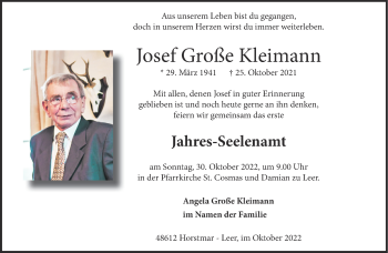 Anzeige von Josef Große Kleimann 
