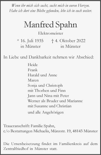 Anzeige von Manfred Spahn 