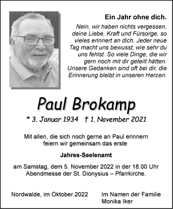 Anzeige von Paul Brokamp 