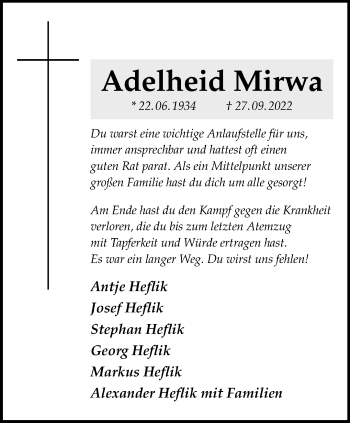 Anzeige von Adelheid Mirwa 