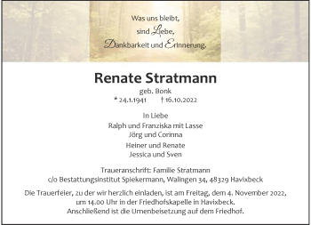 Anzeige von Renate Stratmann 