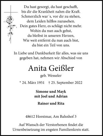 Anzeige von Anita Geißler 