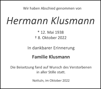 Anzeige von Hermann Klusmann 